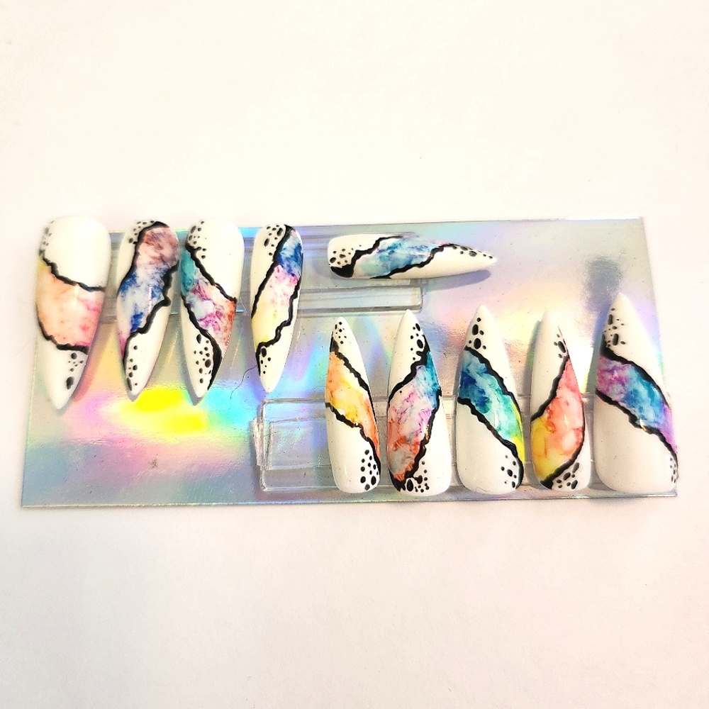 FantaSea Fingers PeekaBoo Marble Medium Stiletto Size Medium